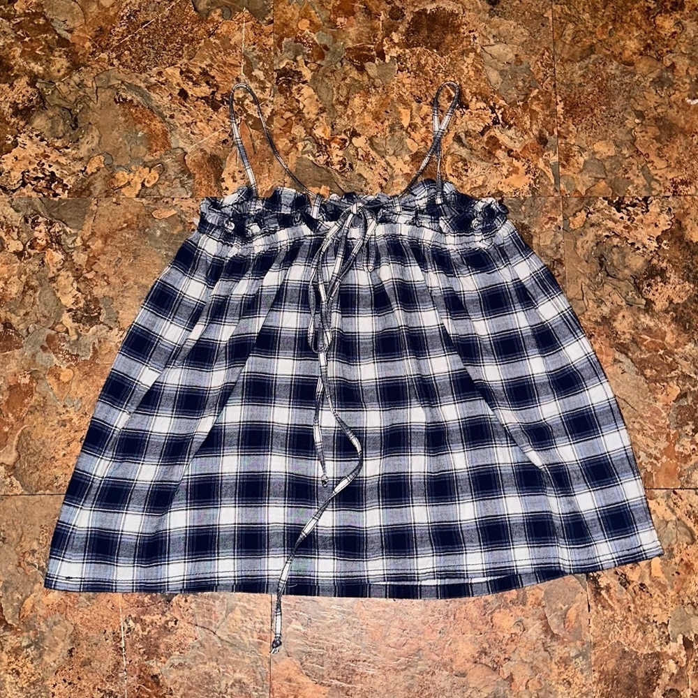 Madewell Blue Plaid 100% Cotton Spaghetti Adjustable Strap Tank Top Size XS - Picture 4 of 7